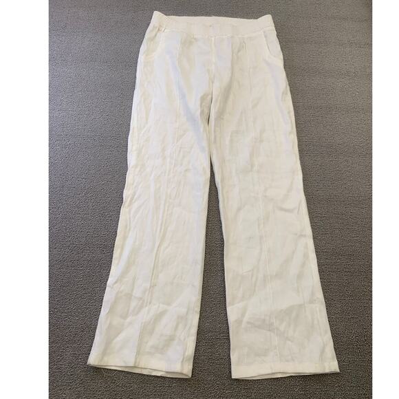 Monrow Women Medium White Wide Leg Linen Blend Pants - Picture 2 of 14